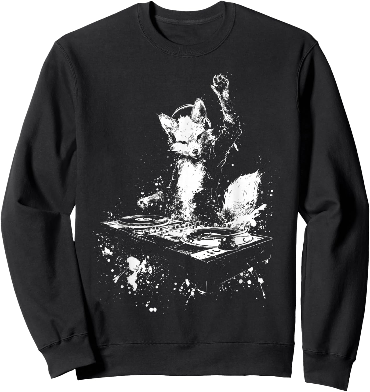 Funny Fox DJing Grunge Band Punk Rock - Graphic Sweatshirt - Sweatshirt | Black