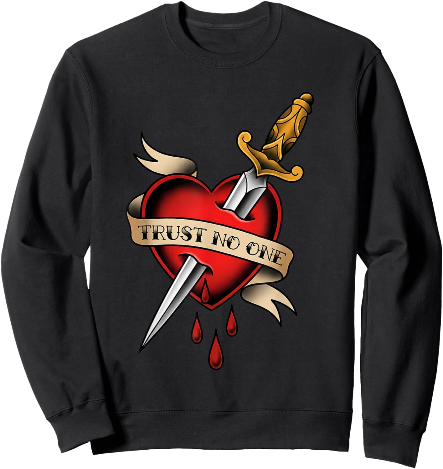 Trust No One Dagger Through Heart Tattoo Sweatshirt - Sweatshirt | Black
