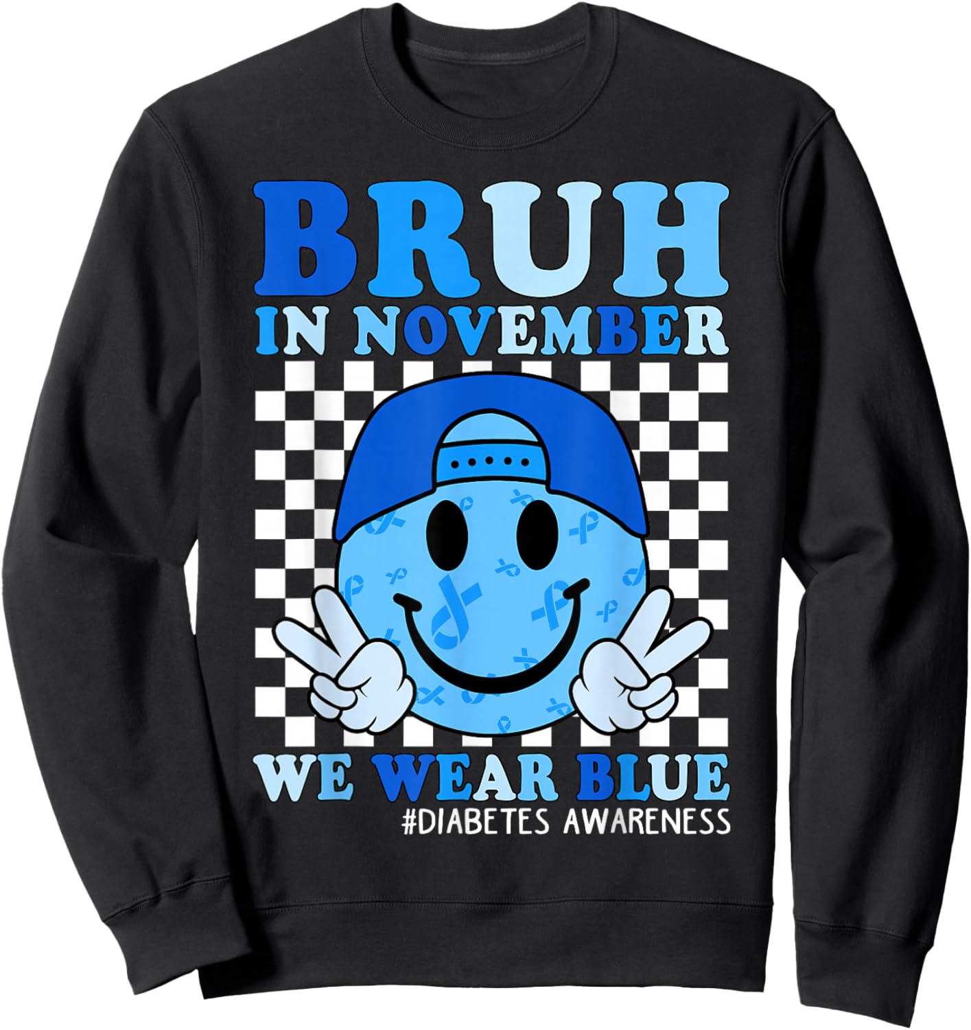 Boys Bruh in November We Wear Blue Diabetes Awareness Kids Sweatshirt - Sweatshirt | Black