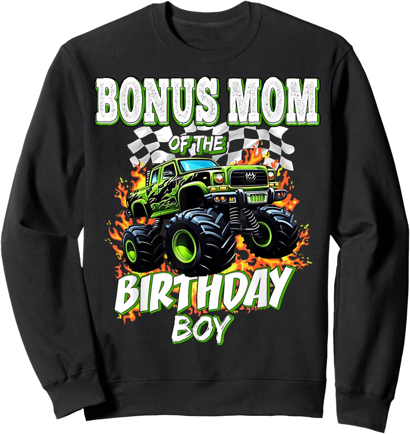 Bonus Mom of The Birthday Boy Monster Truck Birthday Kids Sweatshirt - Sweatshirt | Black