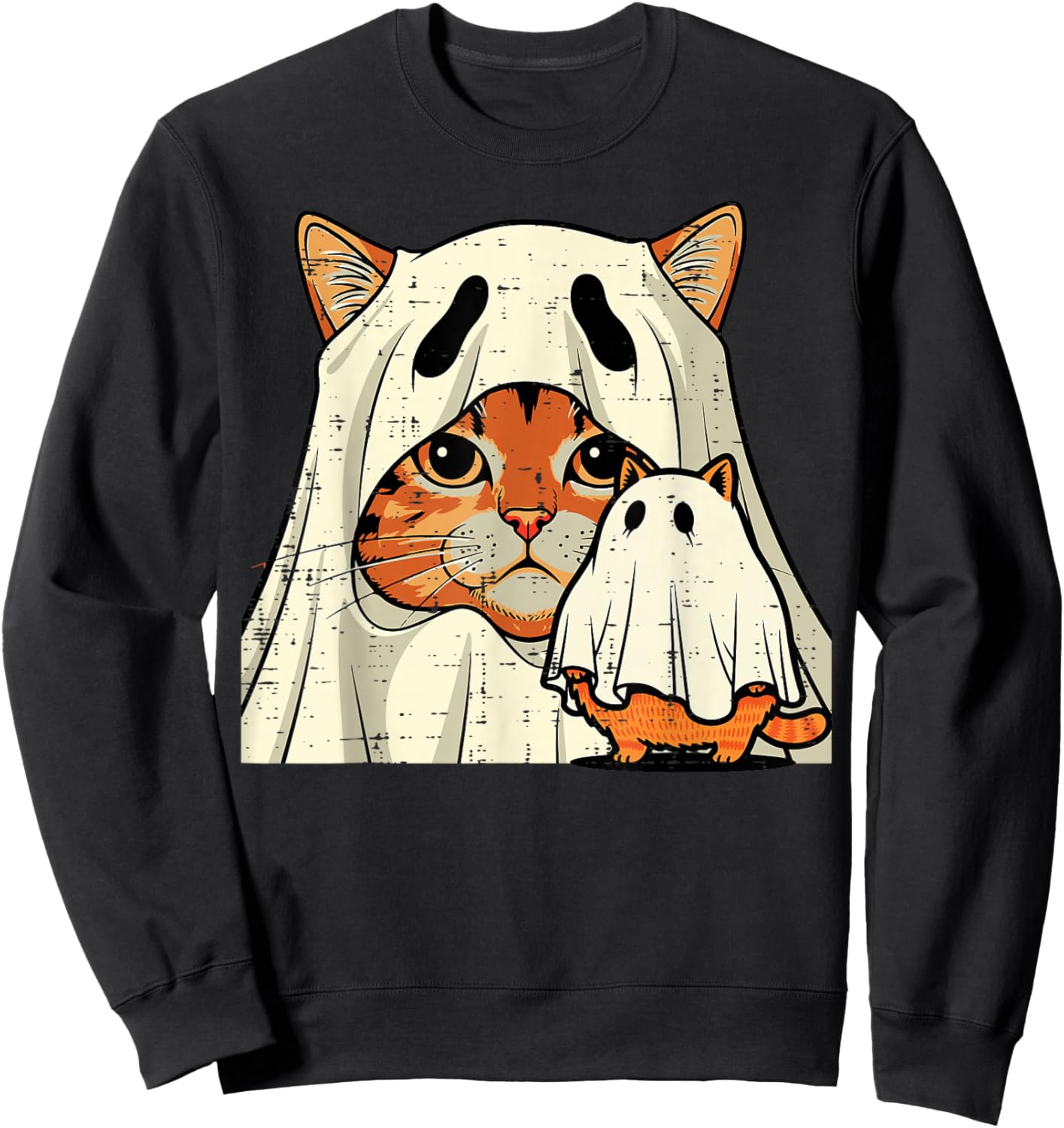 Halloween Ghost Cat Pictorial Funny Costume Women Men Kids Sweatshirt - Sweatshirt | Black