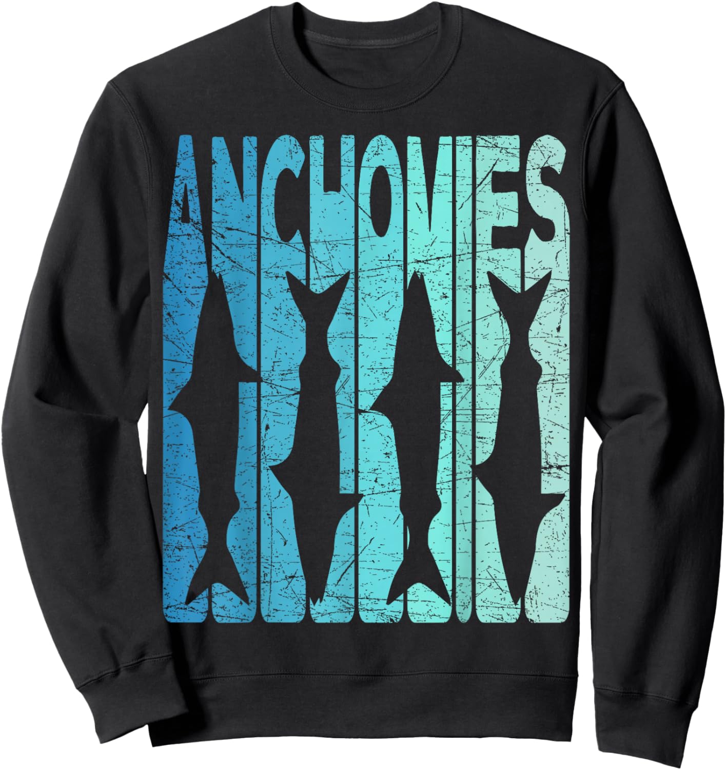 Anchovies Vintage Anchovies Fishing Retro Seafood Sweatshirt - Sweatshirt | Black