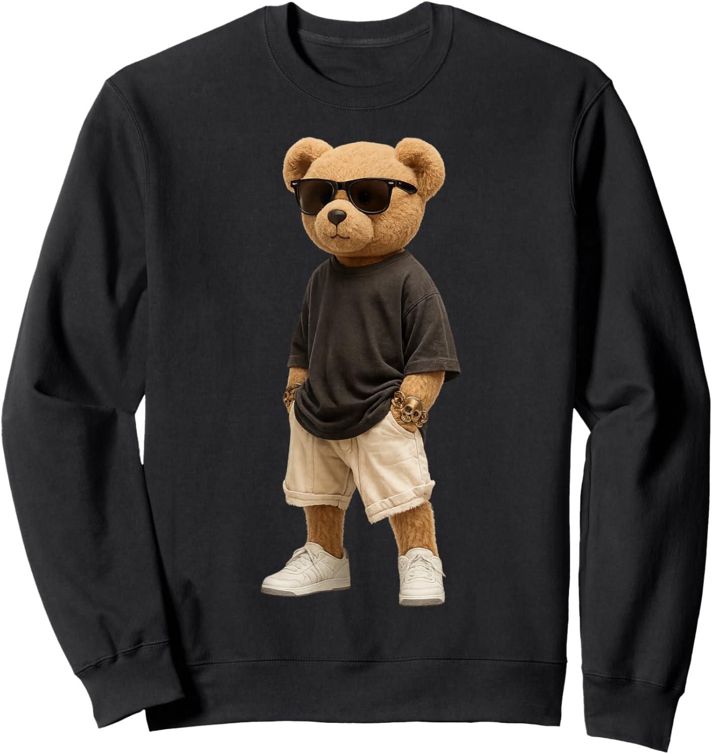 Streetwear Graphic Colorful Hip Hop Teddy Bear Cool Rapper Sweatshirt - Sweatshirt | Black