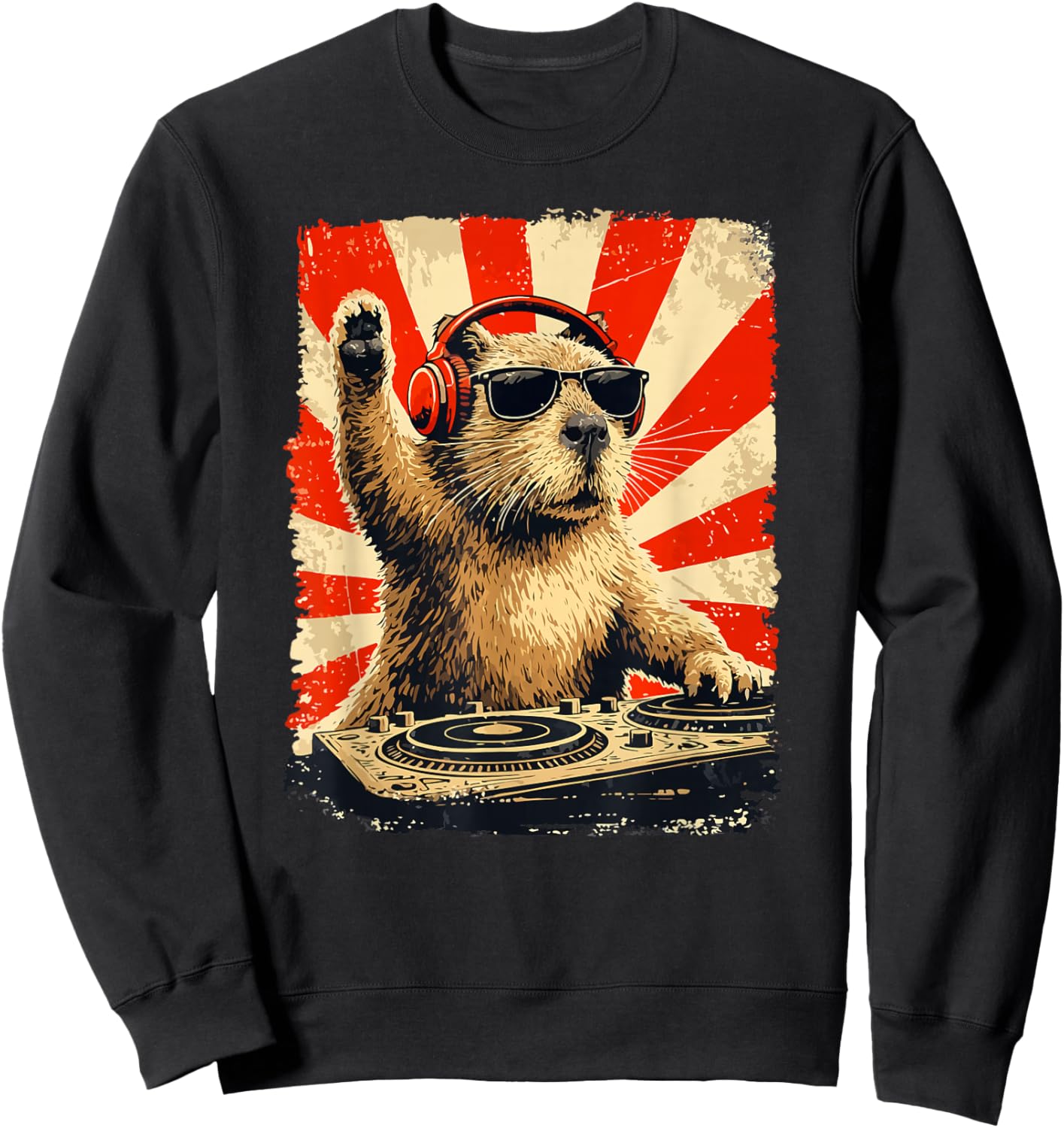 DJ Capybara Disco Sound Tech Headphone Music Capybara Gifts Sweatshirt - Sweatshirt | Black