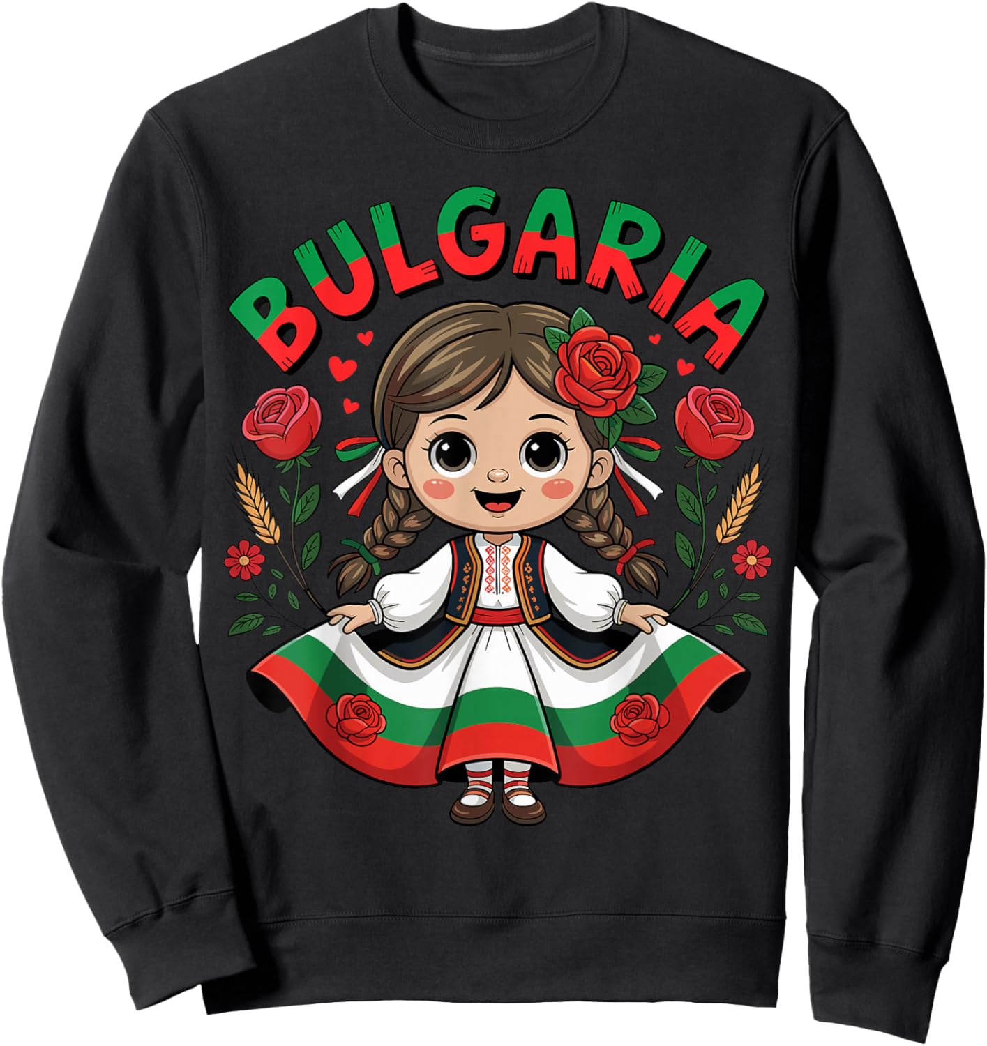 Cute Bulgarian Girl in Traditional Folk Dress for Kids Sweatshirt - Sweatshirt | Black