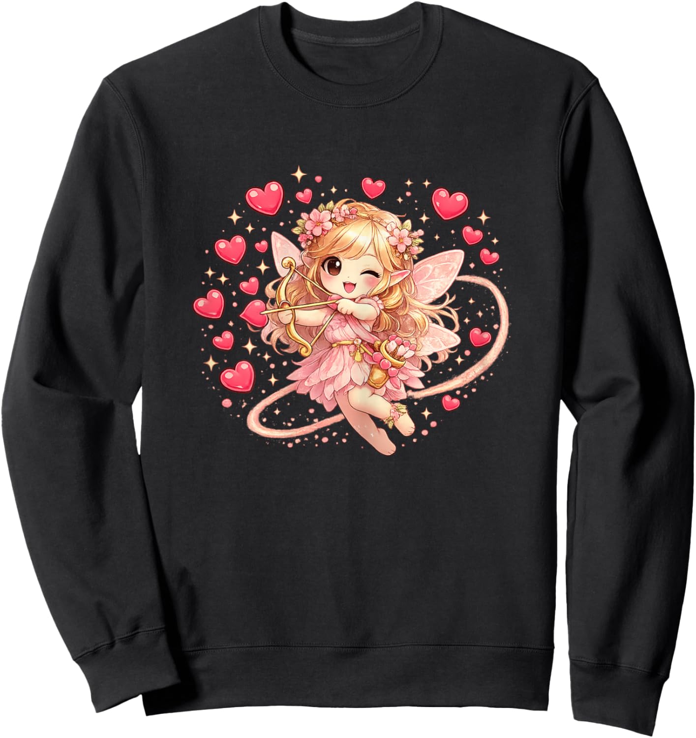 Cute Fairy Valentine Day Outfit Hearts Arrow Love for Girl Sweatshirt - Sweatshirt | Black