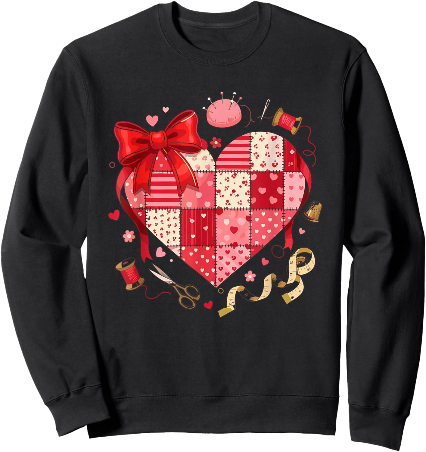 Patchwork Heart Quilting Vintage Country Charm Sweatshirt - Sweatshirt | Black