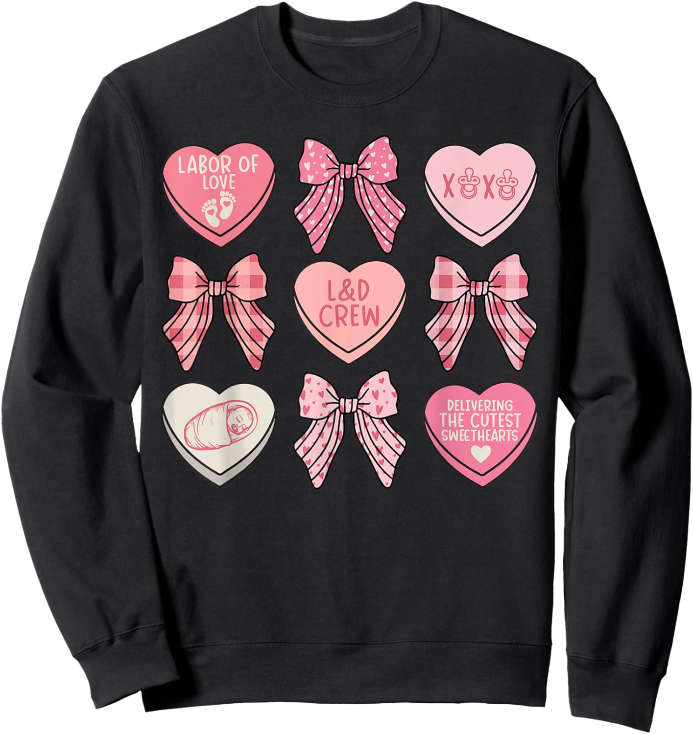 Labor and Delivery Nurse Valentine Hearts Coquette L&D Nurse Sweatshirt - Sweatshirt | Black