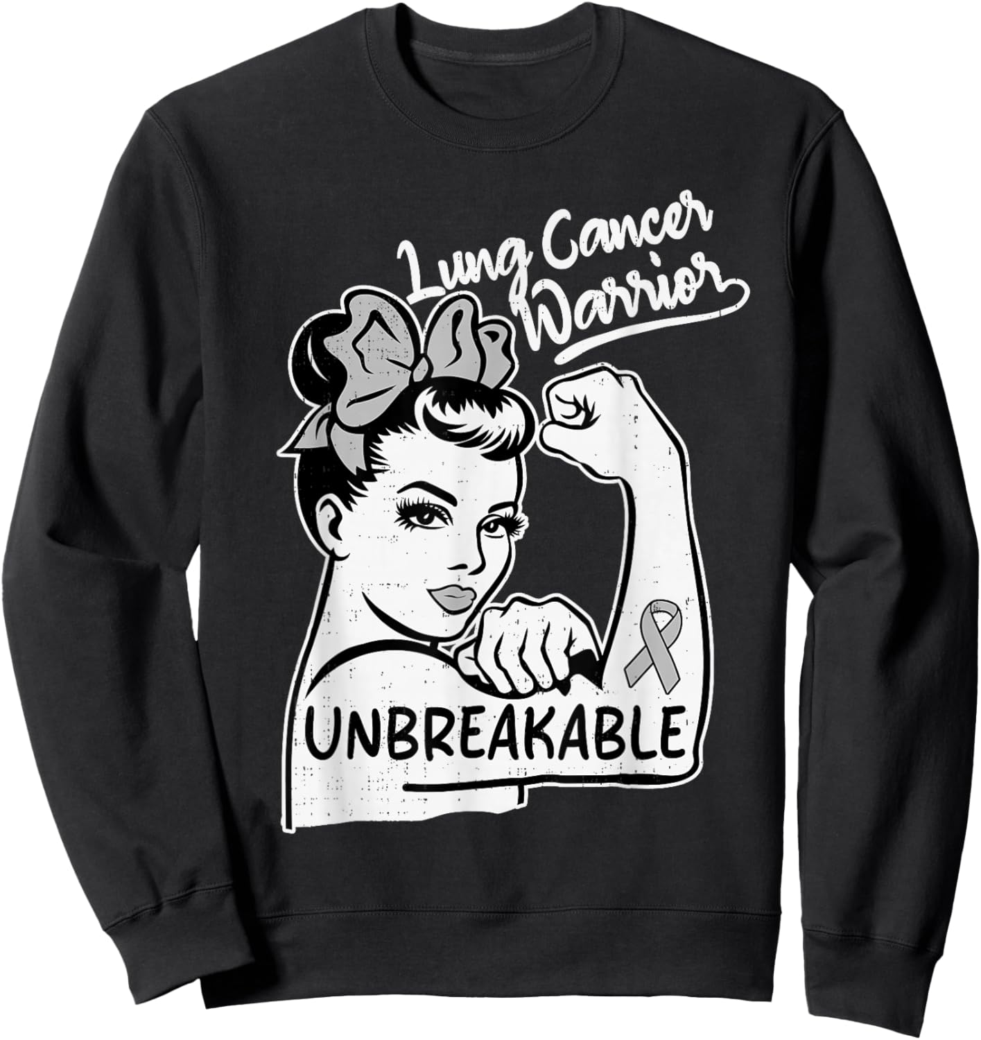 Lung Cancer Warrior Awareness Survivor White Ribbon Sweatshirt - Sweatshirt | Black