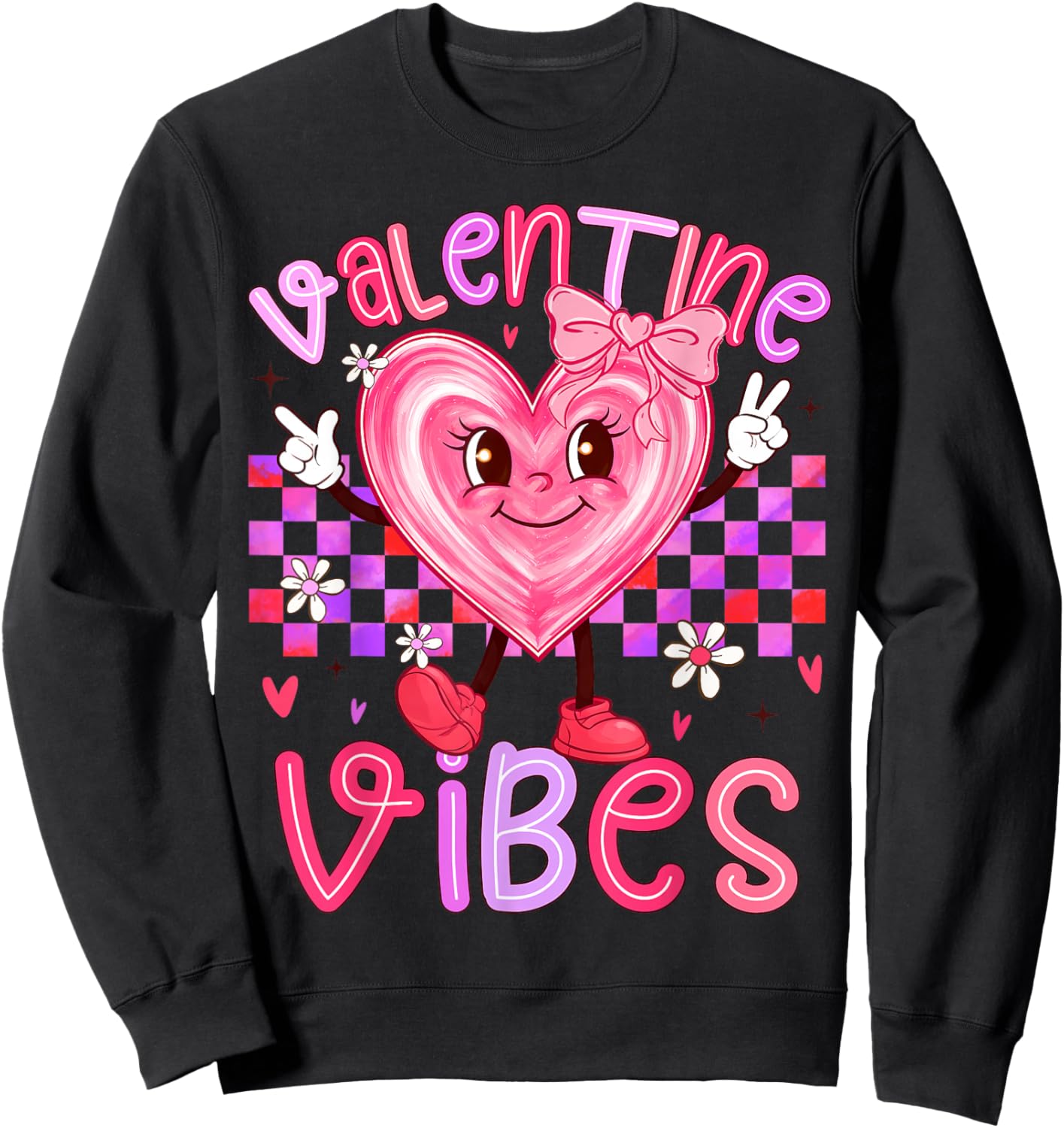 Valentine Vibes Cute Girl Happy Valentines Day Preppy Sweatshirt - Sweatshirt | Black