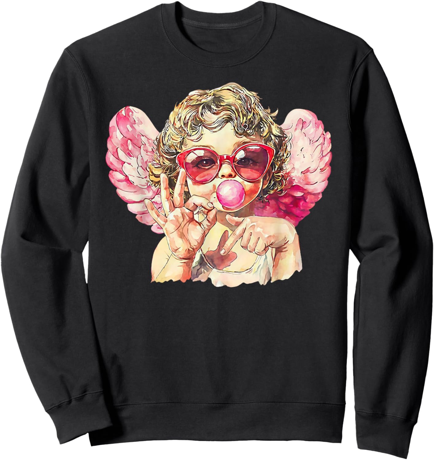 Cute Cupid 67 Trend Bubblegum Pink Valentine Art Sweatshirt - Sweatshirt | Black