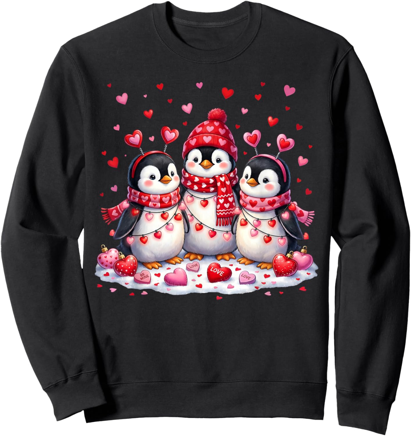 Cute Penguins Family Love Hearts Valentines Day Sweatshirt - Sweatshirt | Black