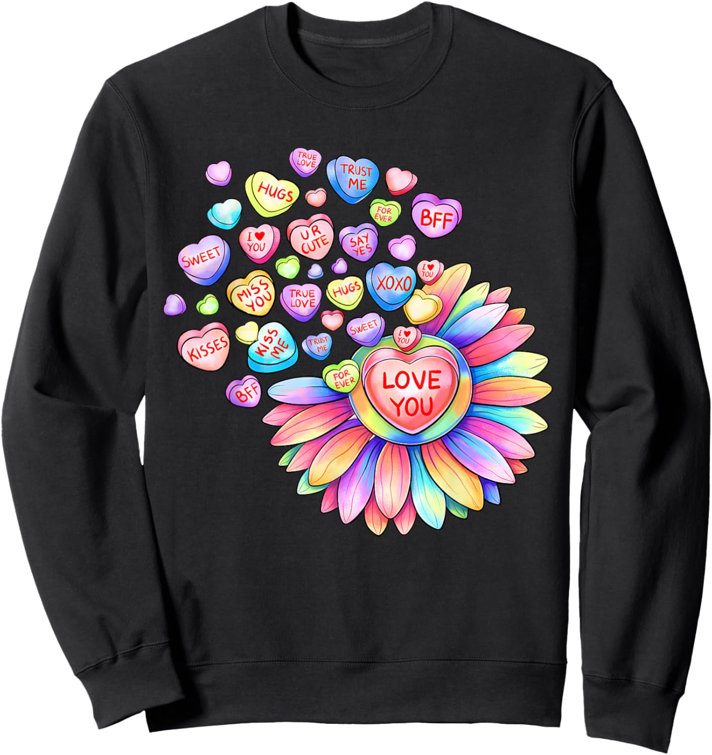 Love Sunflower Hearts Candy Valentines Day Girls Sweatshirt - Sweatshirt | Black