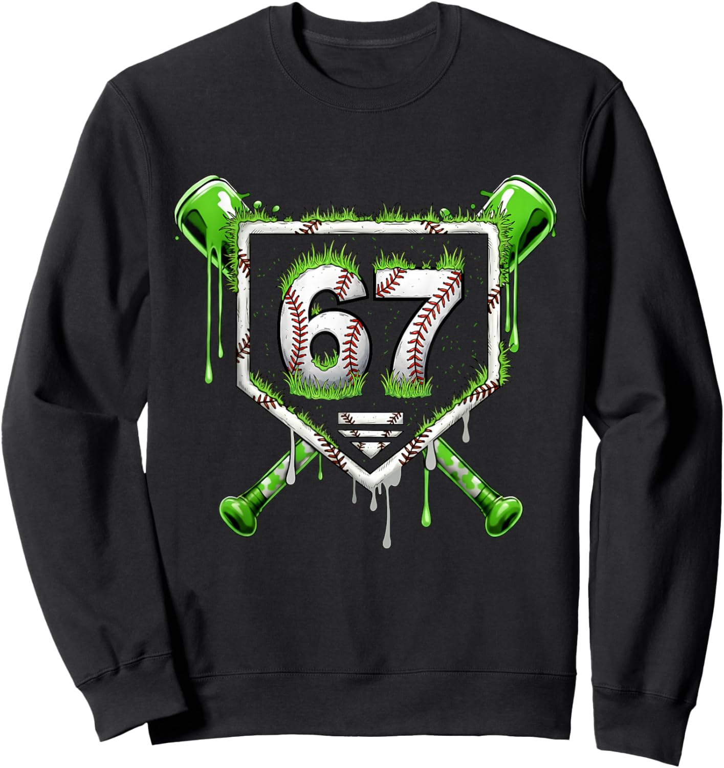 Baseball Ice Cream Drip Number 67 Player 67th Birthday Kids Sweatshirt - Sweatshirt | Black