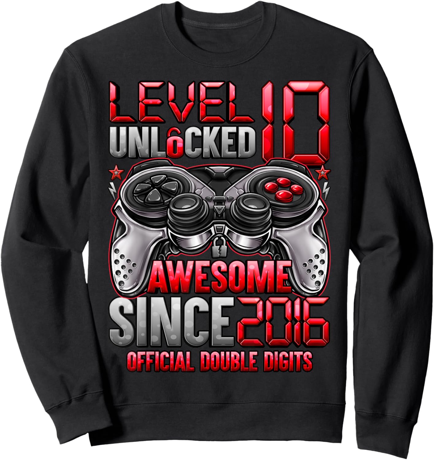 Official Double Digits Level 10 Unlocked 10th Birthday Boy Sweatshirt - Sweatshirt | Black