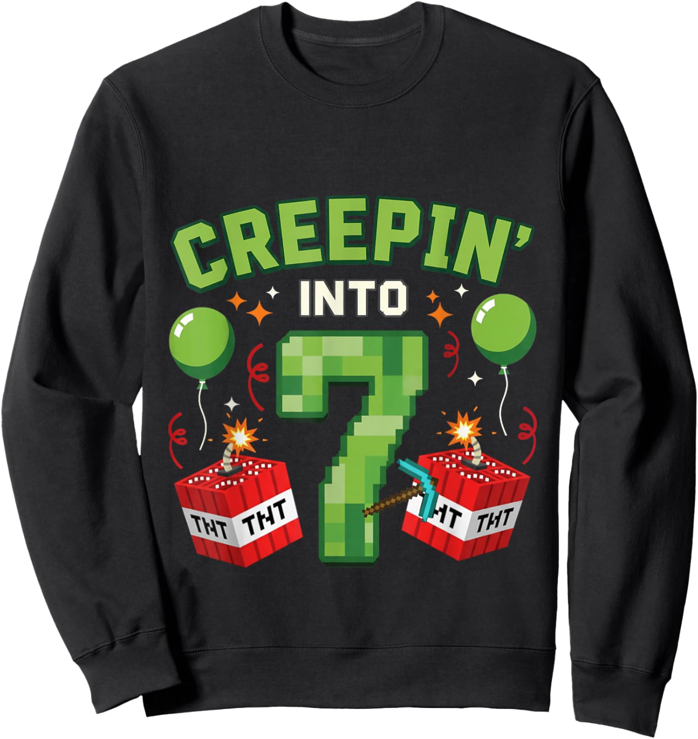 It's My 7th Birthday Boy Gamer Creepin’ Into 7 Gamer Pixel Sweatshirt - Sweatshirt | Black