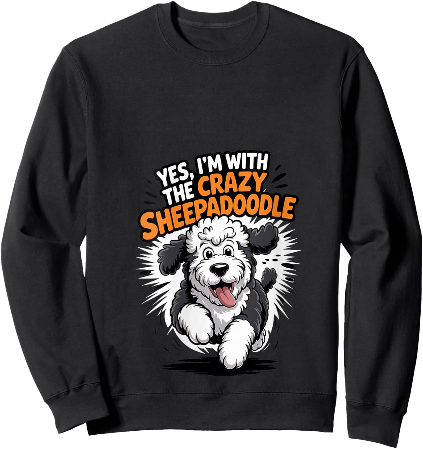 Women's Funny Cute Pet Dog Breed Yes I'm with The Crazy Sheepadoodle V-Neck Sweatshirt - Sweatshirt | Black