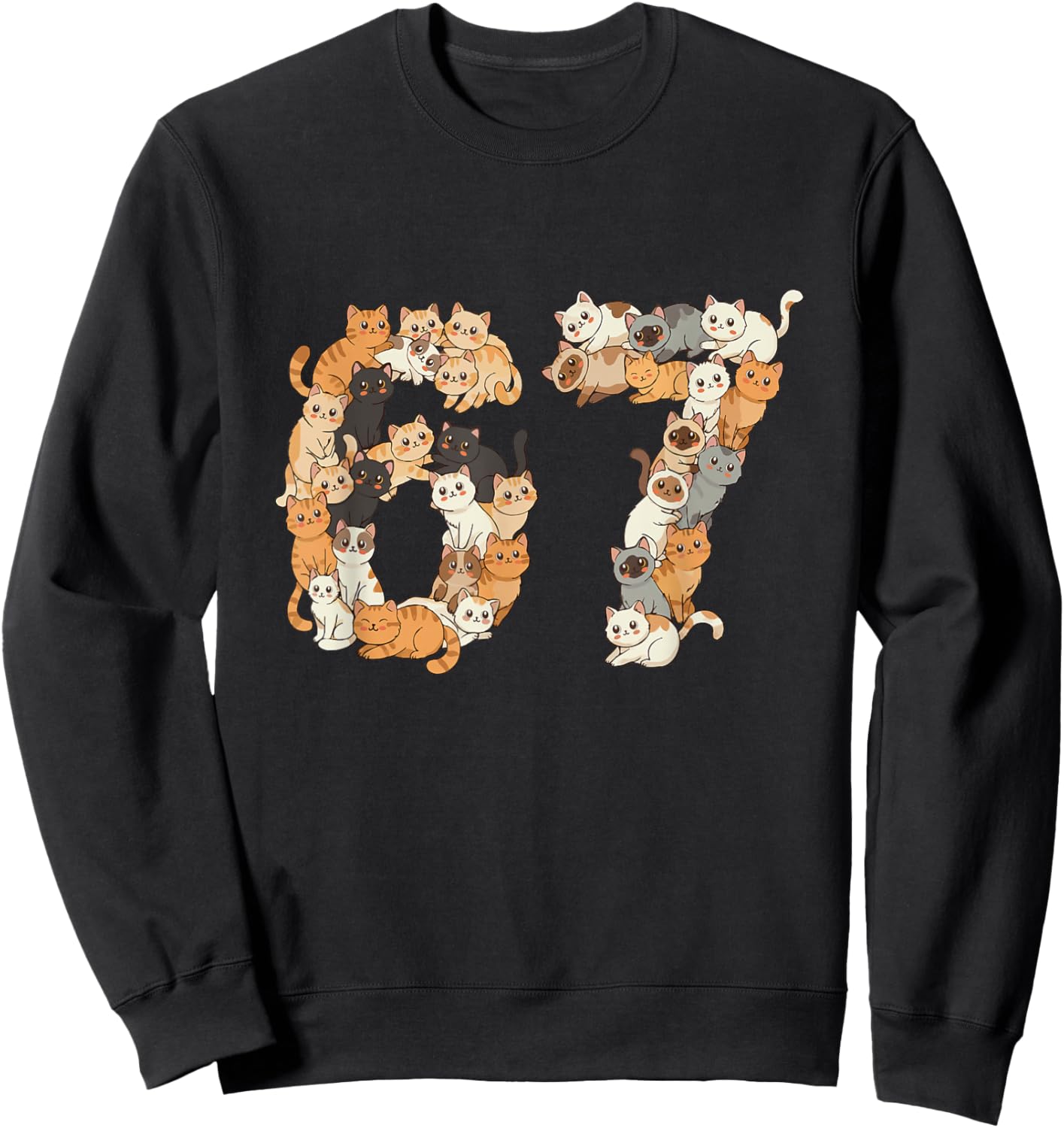 67 Shirt with Cats Meme Boys Girls Kittens 67 Cat Six Seven Sweatshirt - Sweatshirt | Black