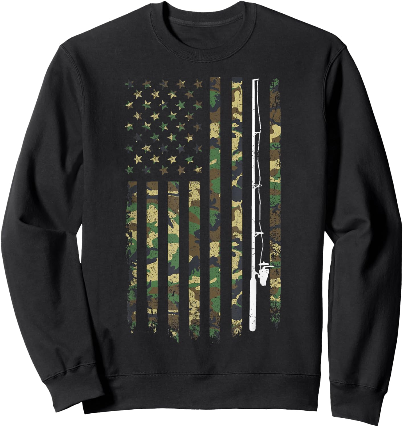 Fishing Camouflage US American Flag Bass Fish Fisherman Camo Sweatshirt - Sweatshirt | Black