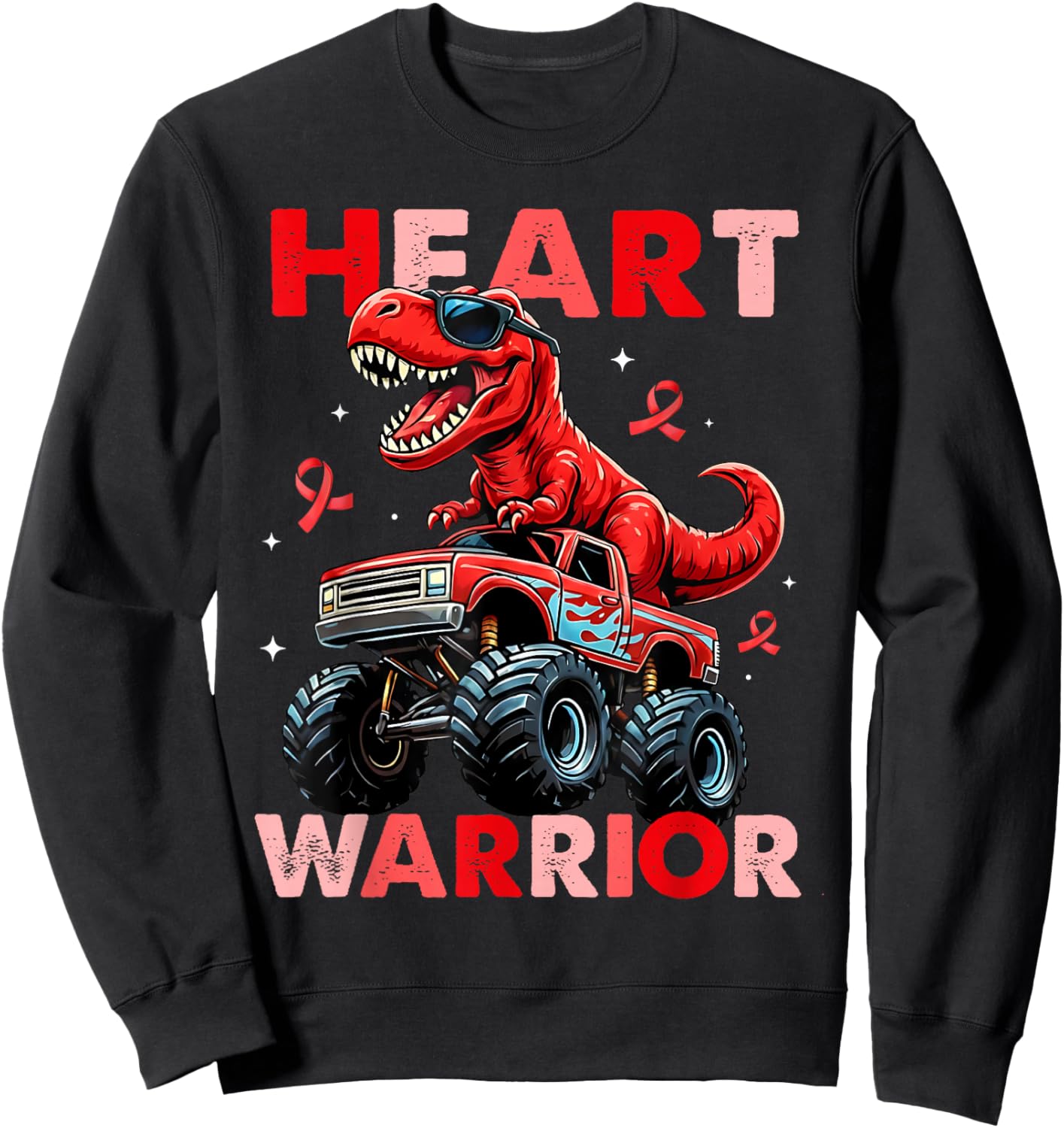Dino Trex Boys Toddler Heart Warrior Heart Disease Awareness Sweatshirt - Sweatshirt | Black