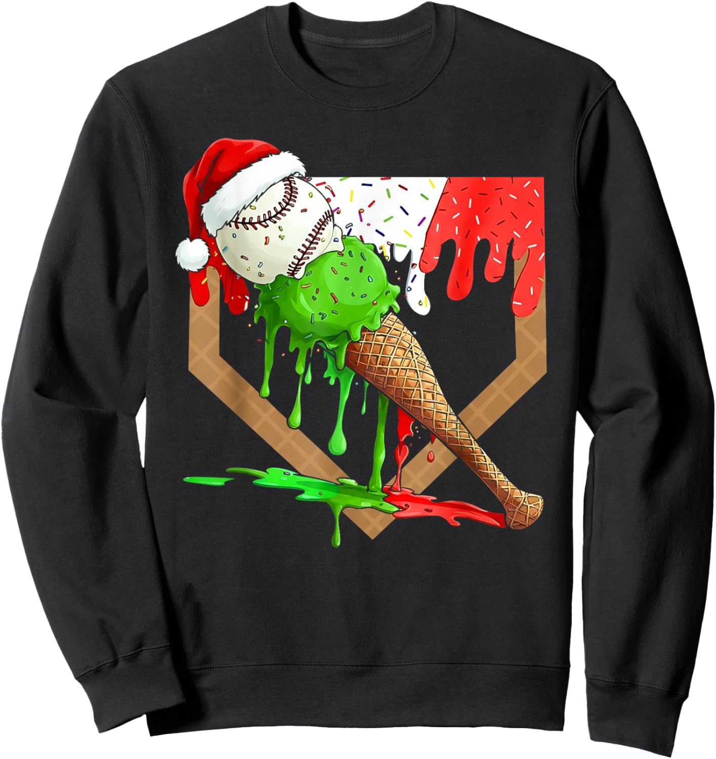 Santa Sports Ice Baseball Christmas Xmas Pajama Kid Men Boys Sweatshirt - Sweatshirt | Black