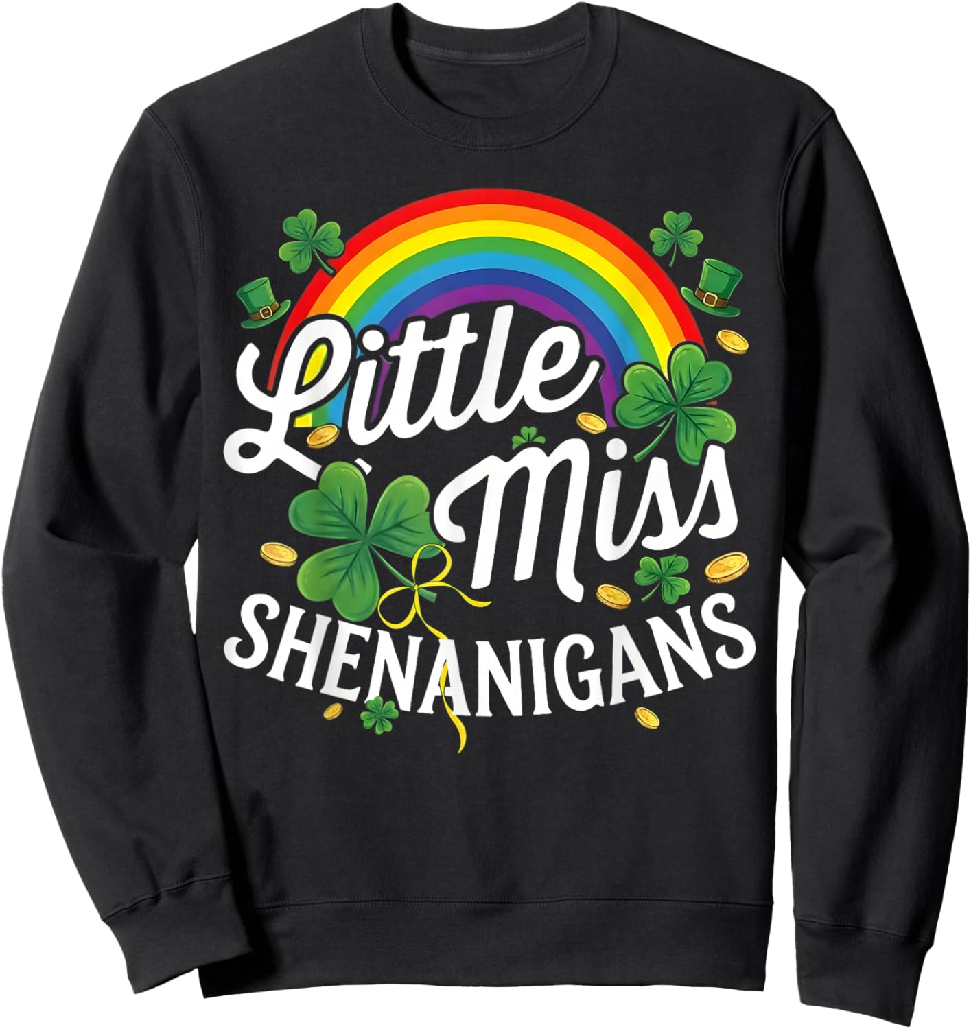 Little Miss Shenanigans St Patrick's Day Lucky Irish Girl Sweatshirt - Sweatshirt | Black