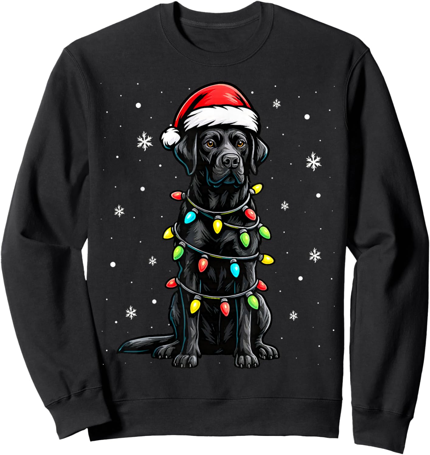 Black Lab Labrador Christmas Tree Light Pajama Dog Xmas Sweatshirt - Sweatshirt | Black