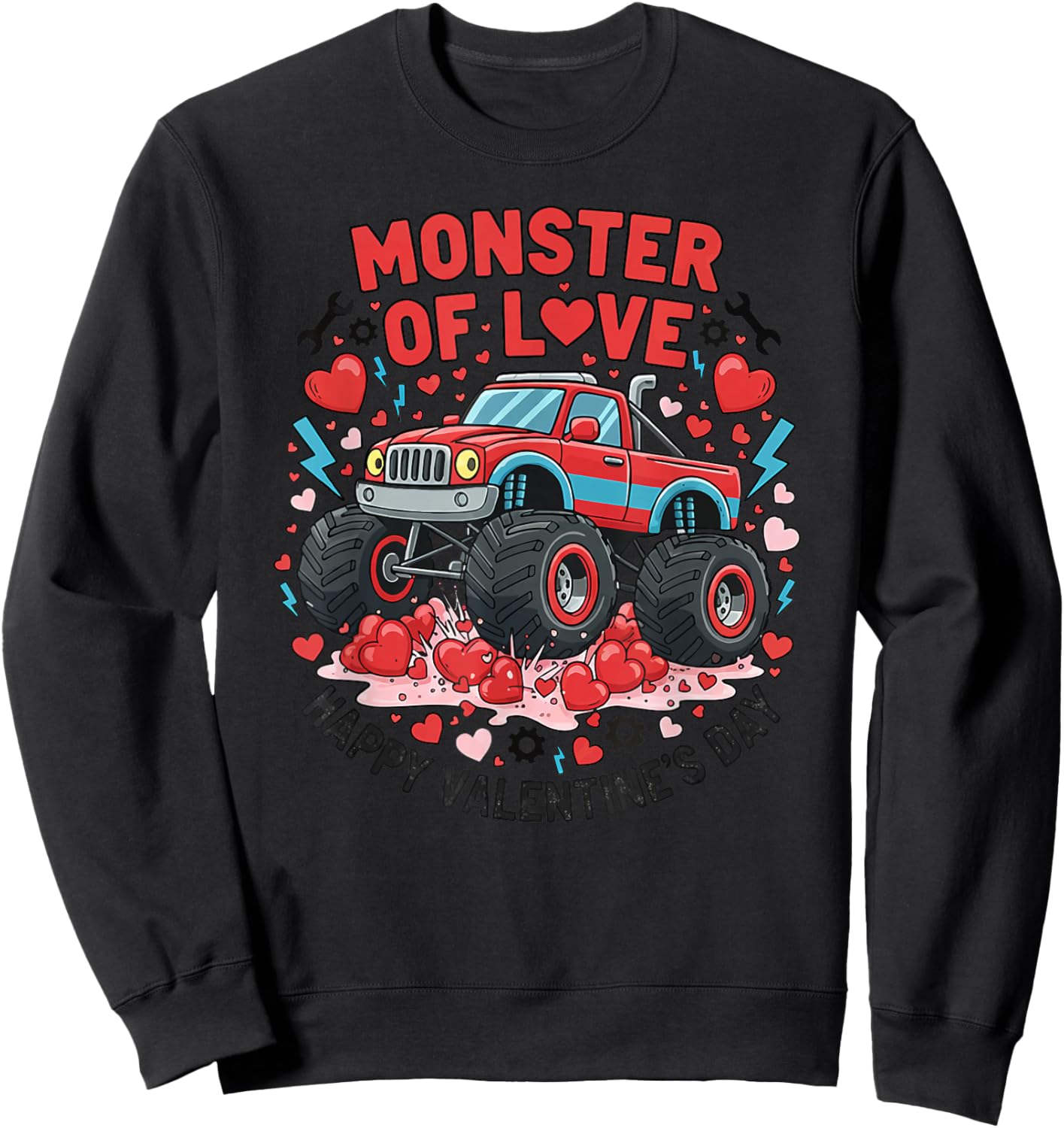 Monster of Love Boys Girls Valentines Day Monster Truck Sweatshirt - Sweatshirt | Black