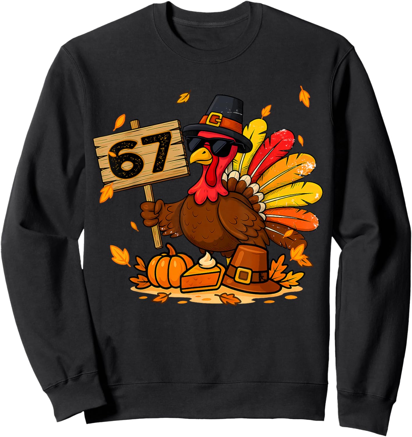 Funny Six Seven 6 7 Meme Turkey Thanksgiving Boy Girl Kids Sweatshirt - Sweatshirt | Black