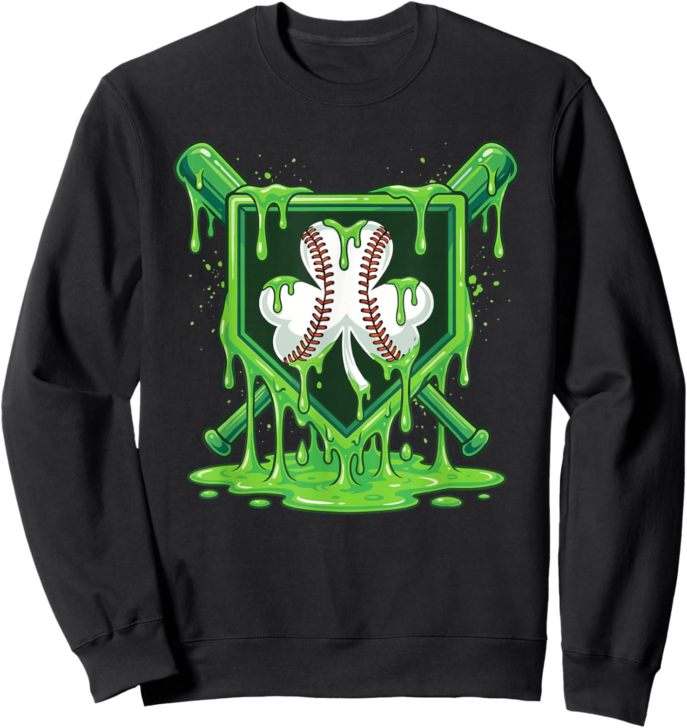St Patrick Day Baseball Drip Ice Cream Baseball Shamrock Men Sweatshirt - Sweatshirt | Black