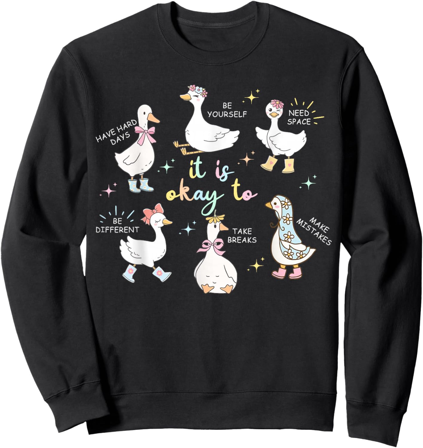 It is Okay to Cute Goose Autism Awareness Mental Health Sweatshirt - Sweatshirt | Black