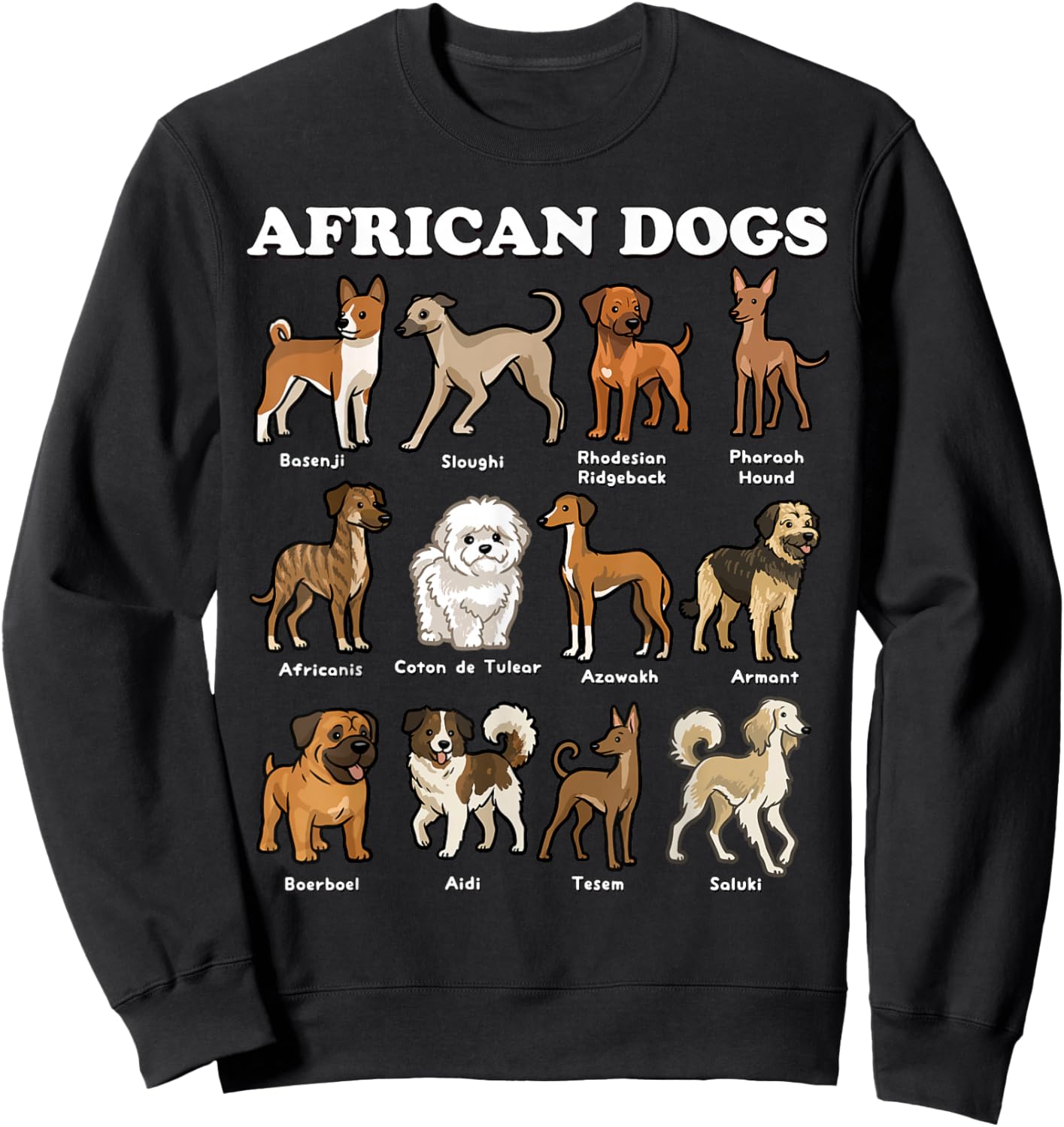 African Dog Breeds Basenji Ridgeback Azawakh Saluki Sweatshirt - Sweatshirt | Black