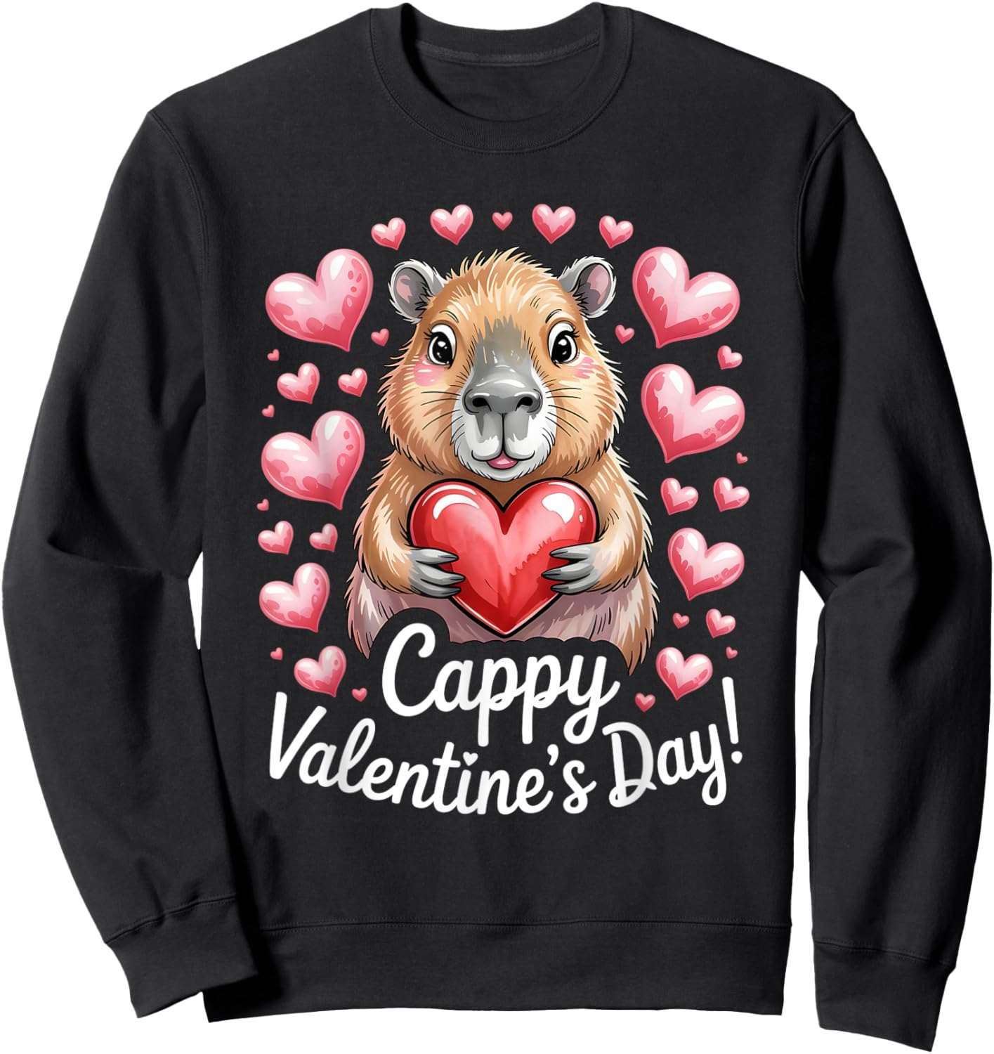 Cappy Valentine’s Day Cute Capybara Heart Design Sweatshirt - Sweatshirt | Black