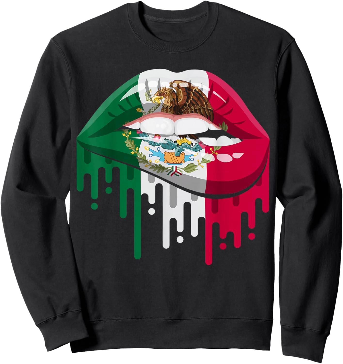 Mexican National Flag Women Lips Mexico Fan Pride Heritage Sweatshirt - Sweatshirt | Black