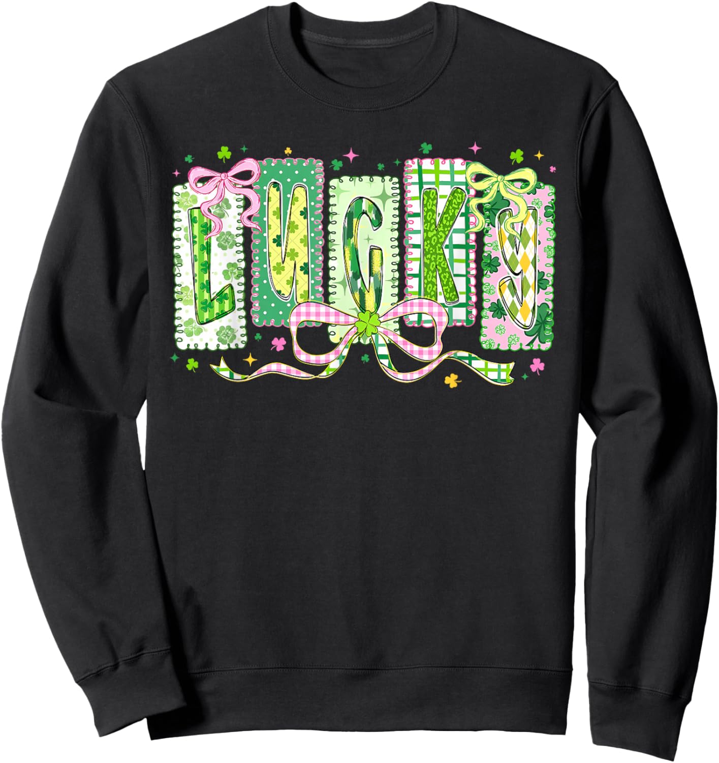 Coquette Bow St.Patrick's Day Lucky Shamrock Ireland Irish Sweatshirt - Sweatshirt | Black