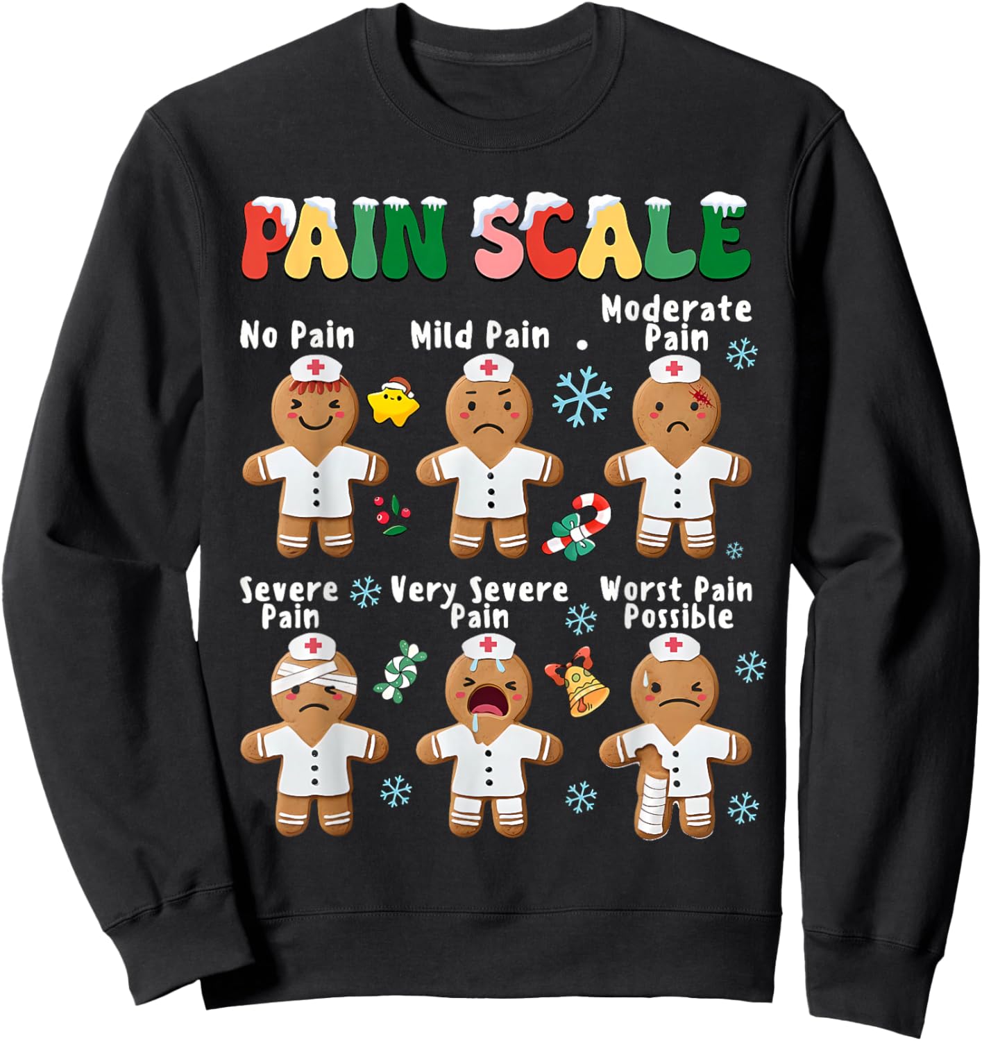 Pain Scale Funny Gingerbread Man Christmas Nurse Holiday Sweatshirt - Sweatshirt | Black