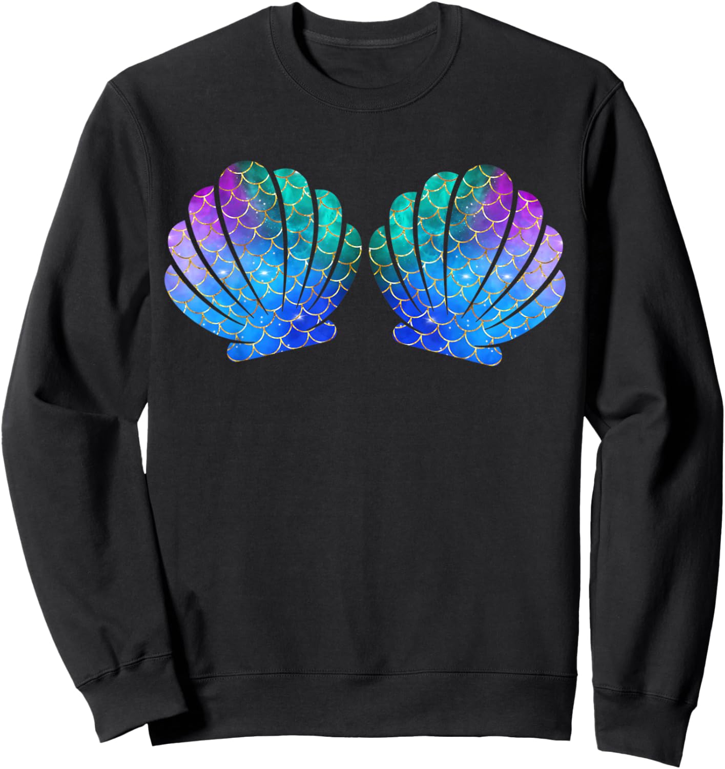 Mermaid Sea Shell Bra Costume Matching Party Graphic Mermaid Sweatshirt - Sweatshirt | Black
