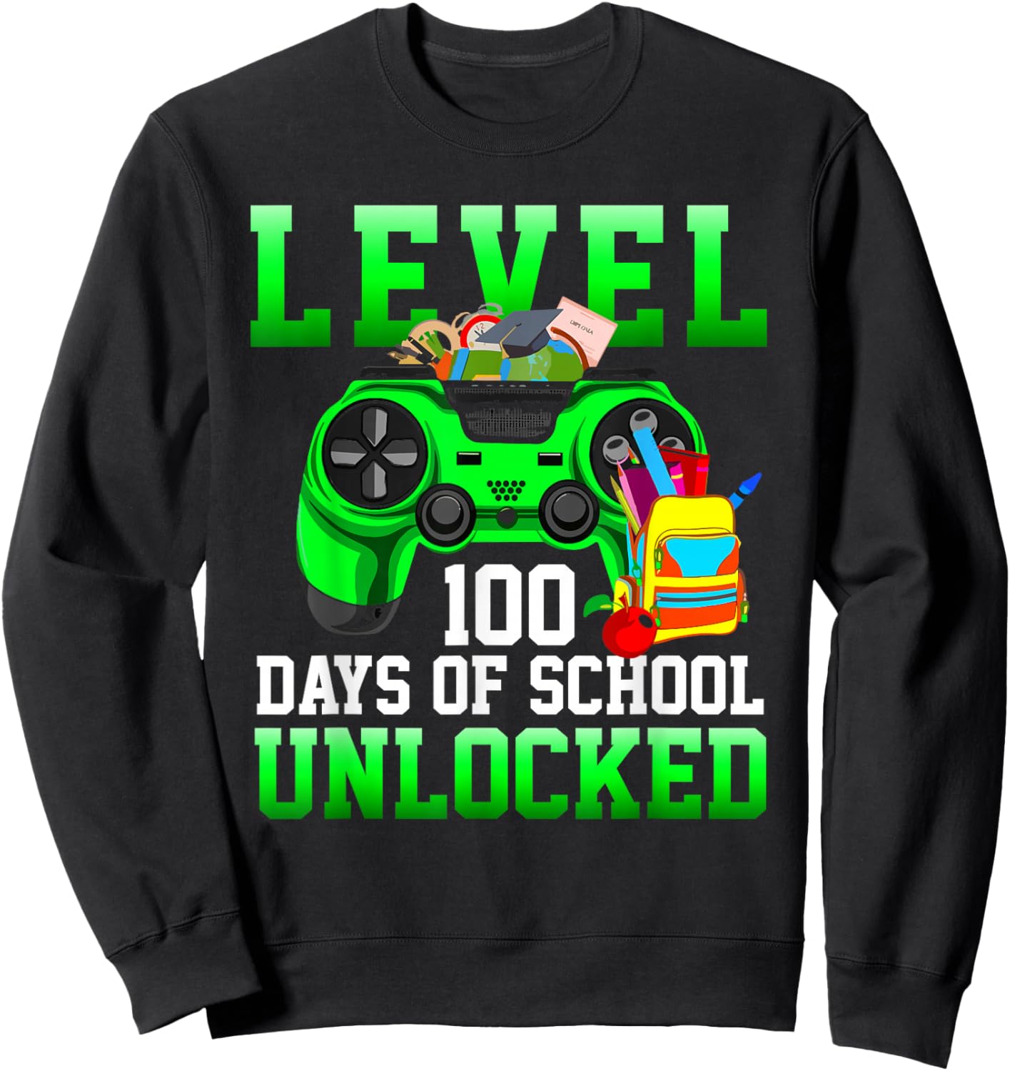 Level 100 Days of School Unlocked Boys Gamers Video Games Sweatshirt - Sweatshirt | Black