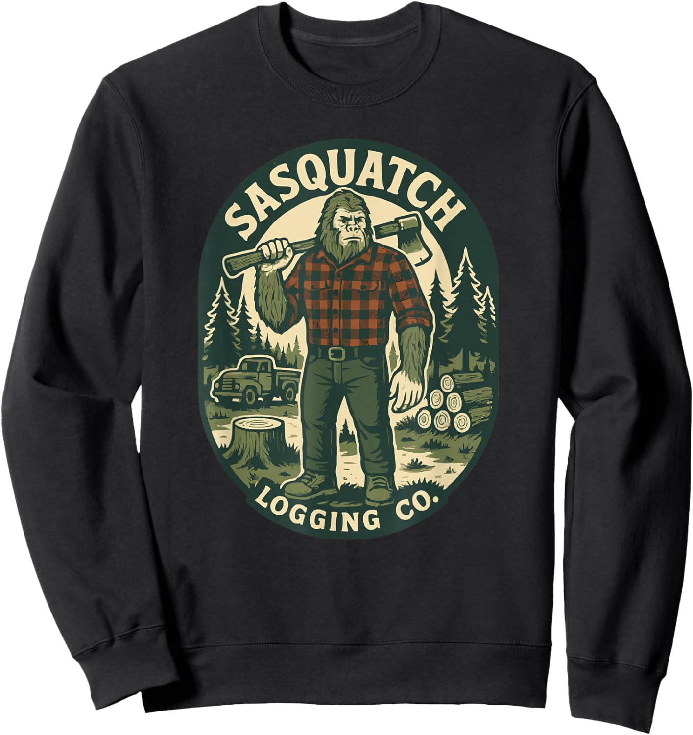 Sasquatch Logging Co. Vintage Style Bigfoot Lumberjack Sweatshirt - Sweatshirt | Black