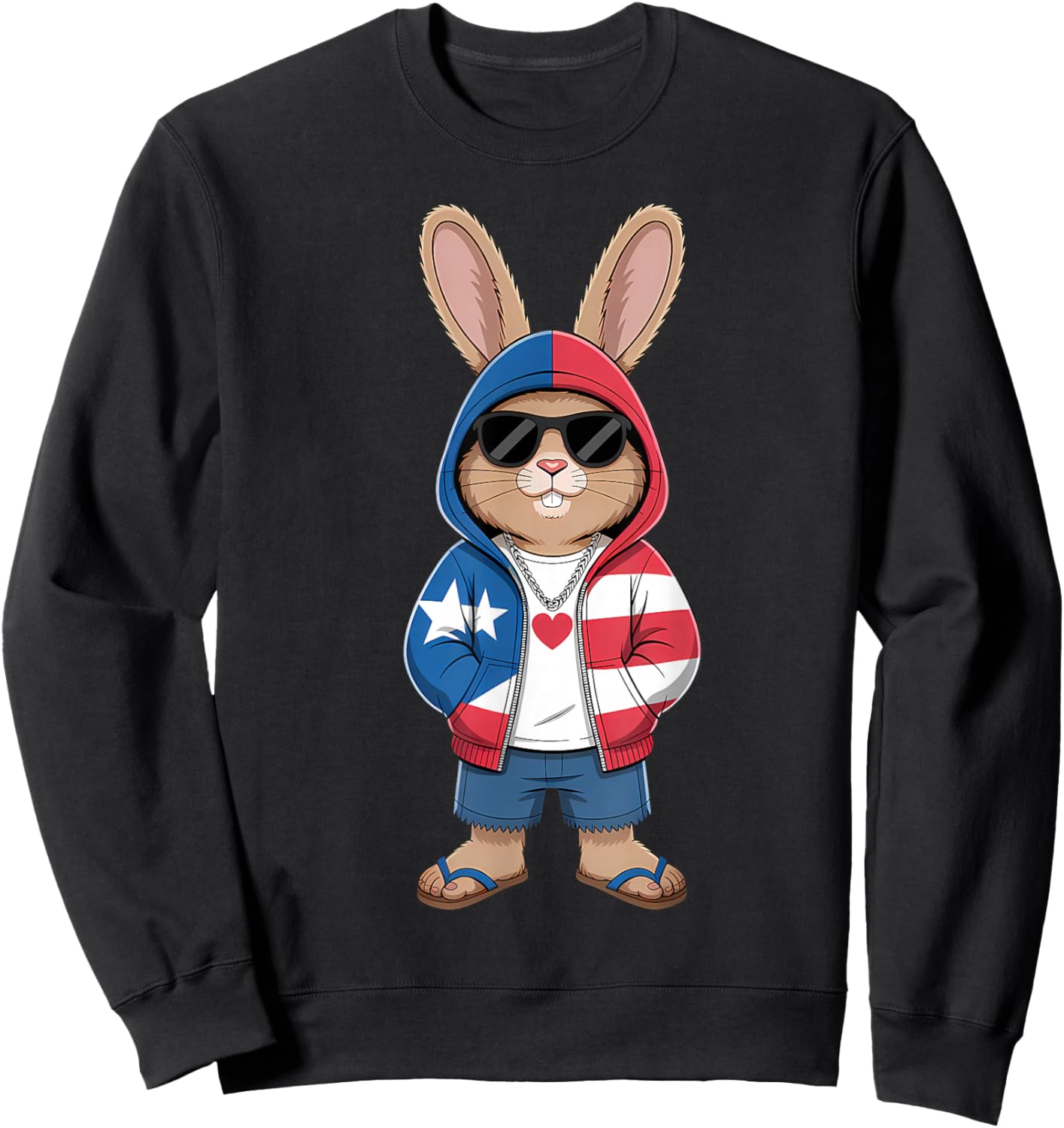 Puerto Rico Flag Bunny Puerto Rican Rabbit Sweatshirt - Sweatshirt | Black
