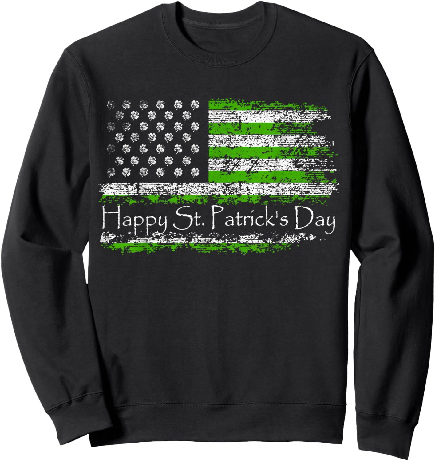 Retro Happy St. Patrick's Day US American Flag Shamrock Sweatshirt - Sweatshirt | Black