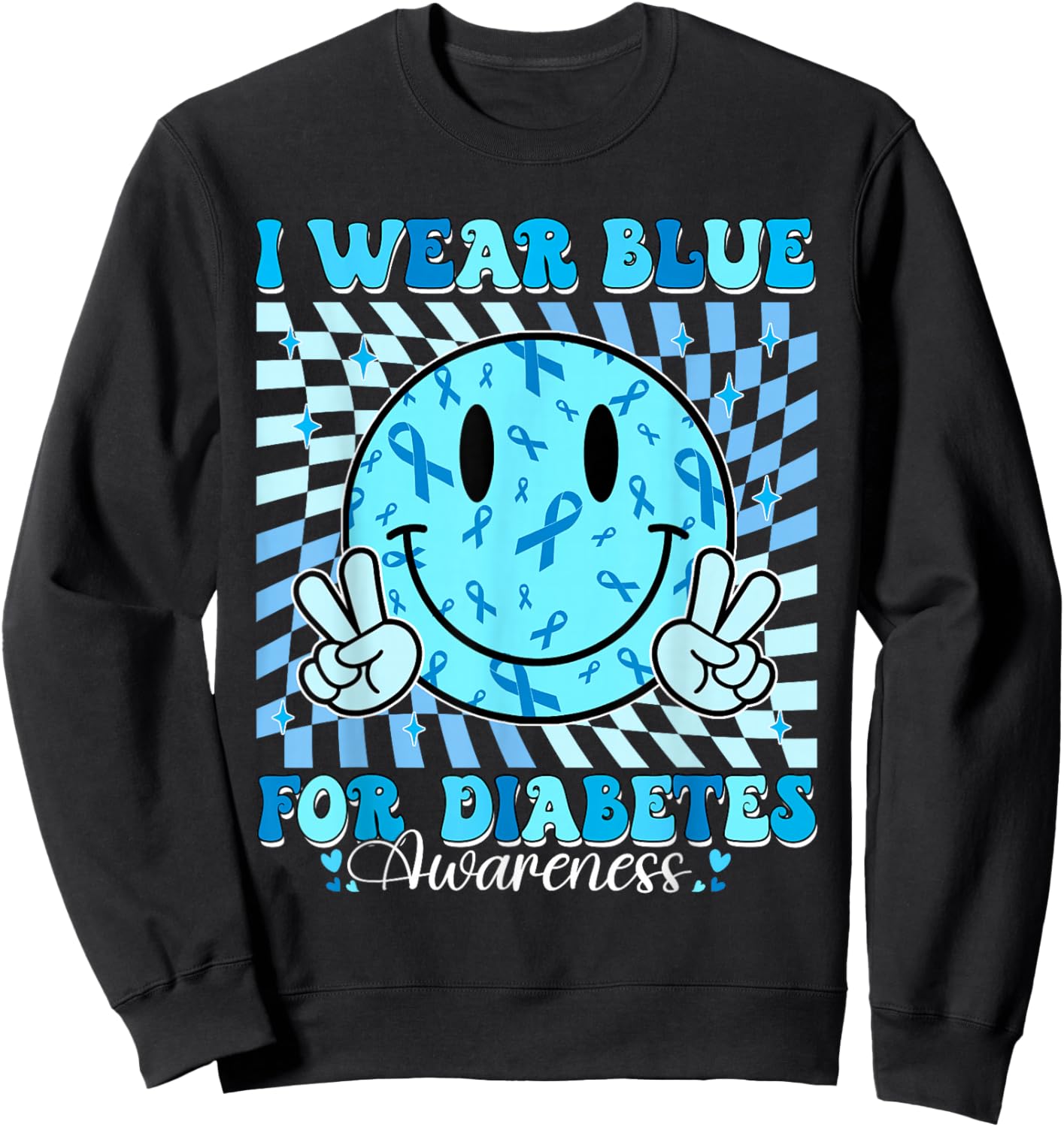 I Wear Ribbon Blue for Diabetes Awareness Month T1D T2D Sweatshirt - Sweatshirt | Black