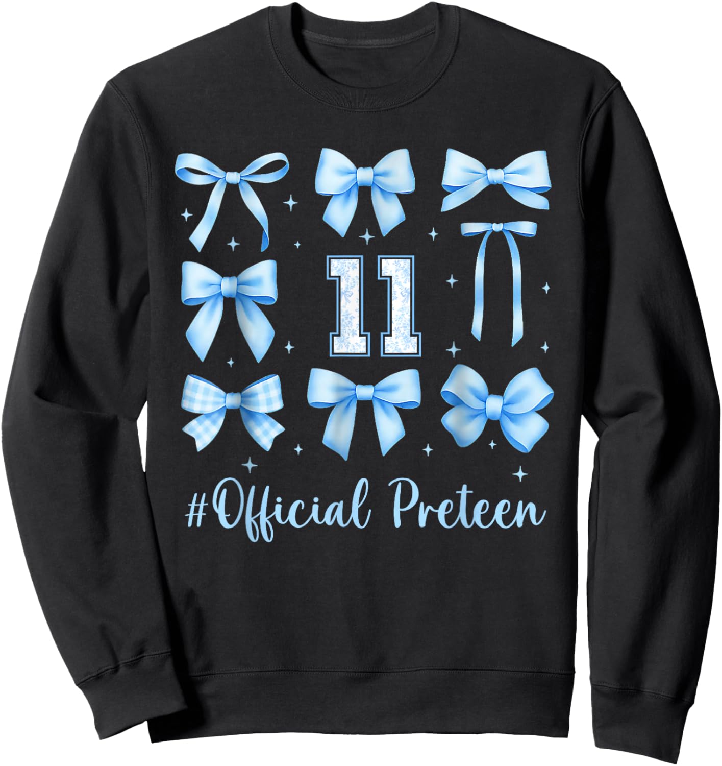 11th Birthday Girl Blue Floral Coquette Bow 11 Year Old Sweatshirt - Sweatshirt | Black