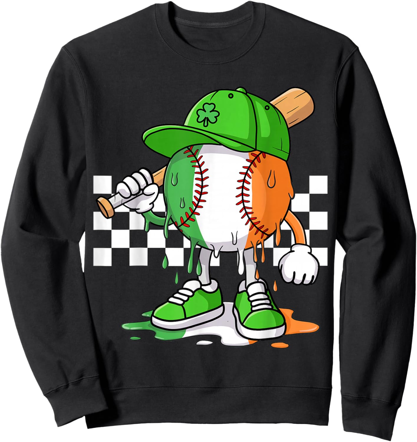 Boys St Patricks Day Irish Flag Kids Baseball Ice Cream Drip Sweatshirt - Sweatshirt | Black