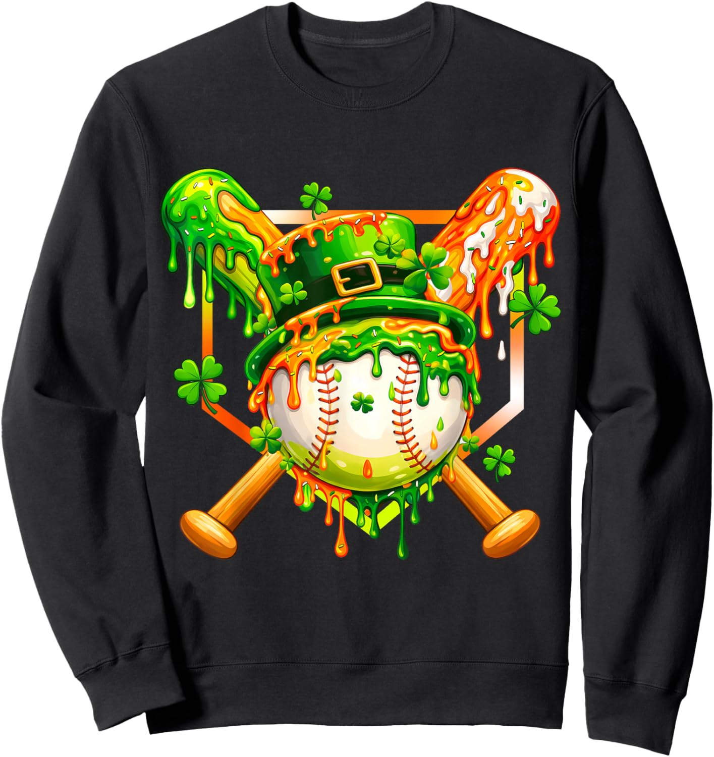 Kids St Patricks Day Baseball Drip Ice Cream Boys Shamrock Sweatshirt - Sweatshirt | Black