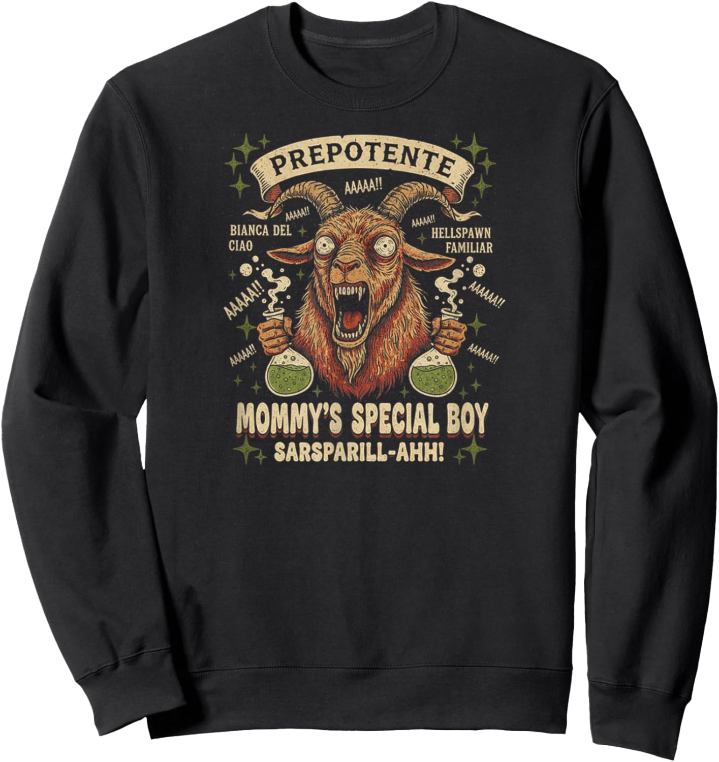 Prepotente Goat Meme Funny Gamer Mommy's Special Boy Vintage Sweatshirt - Sweatshirt | Black