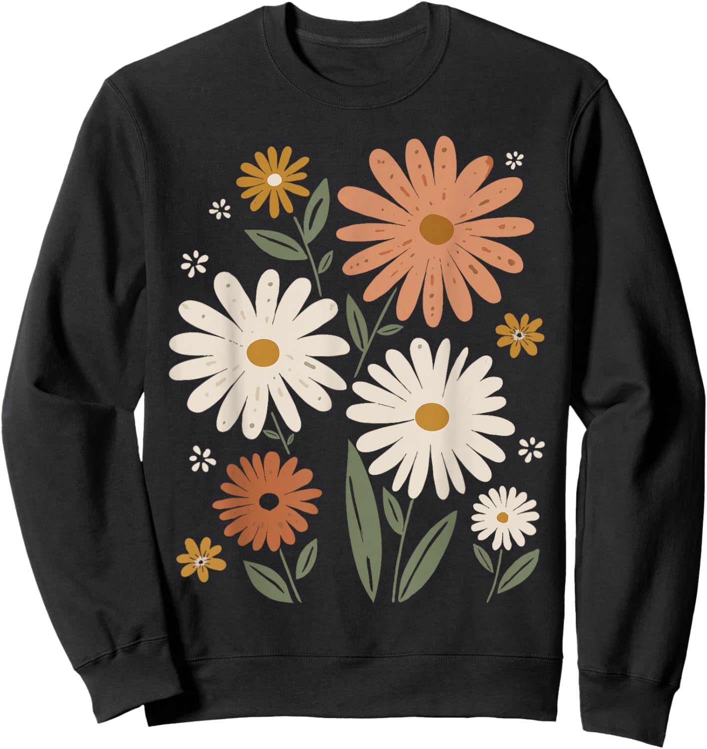 Retro Wildflowers Flowers Pattern Summer Spring Boho Vintage Sweatshirt - Sweatshirt | Black