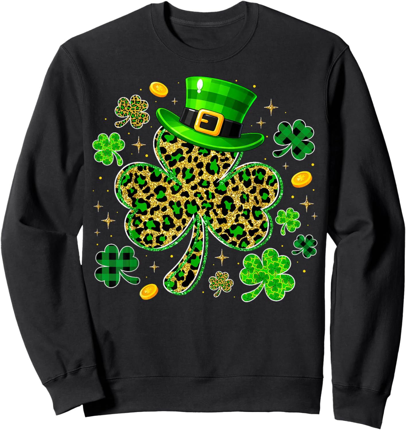 Cute Shamrock Leopard PJs St Patricks Women Girl Sweatshirt - Sweatshirt | Black