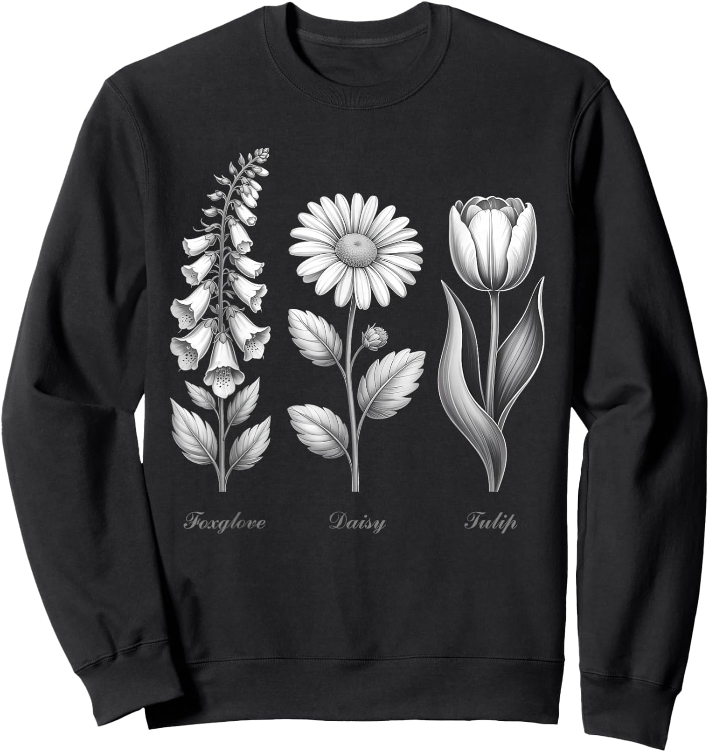Foxglove Daisy Tulip Vintage Flower Arrangement Wildflower Sweatshirt - Sweatshirt | Black