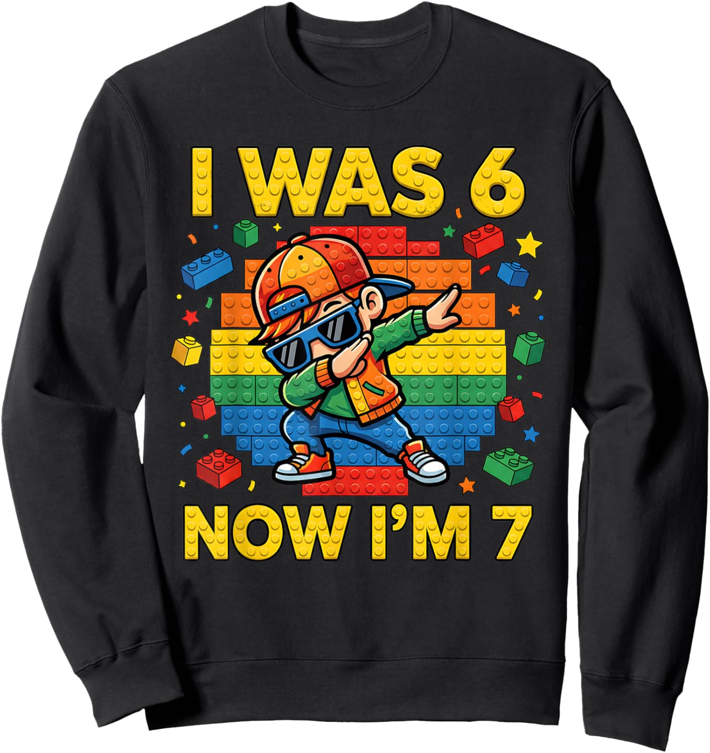 7th Birthday I was 6 Now Im 7 Building Blocks Dabbing boy 67 Sweatshirt - Sweatshirt | Black